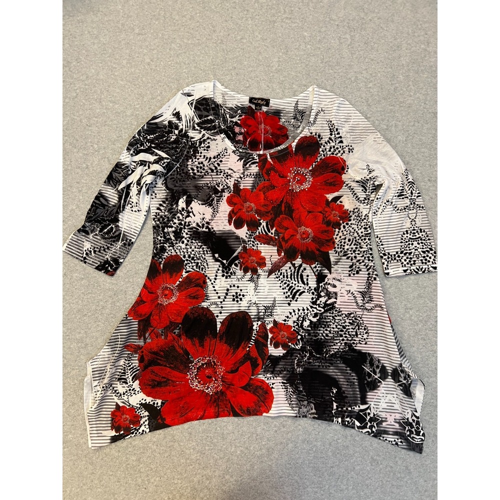 Cal Style‎ USA Floral Studded Asymmetrical Blouse Women's Large Fairy Boho Tunic